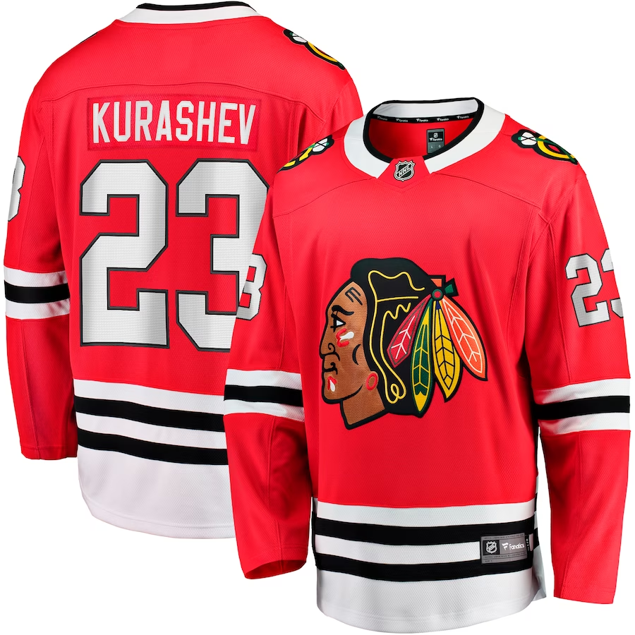 Men's Chicago Blackhawks Philipp Kurashev #23 Red Home Breakaway Jersey